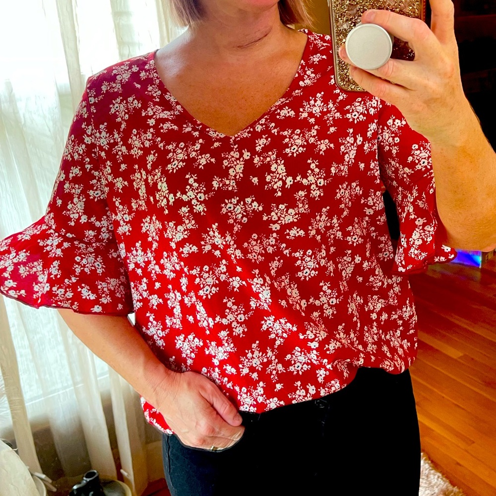 Red bell sleeve top